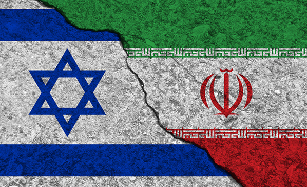 Cracked,Painted,Concrete,Walls,Between,The,Israel,Flag,And,Iran.